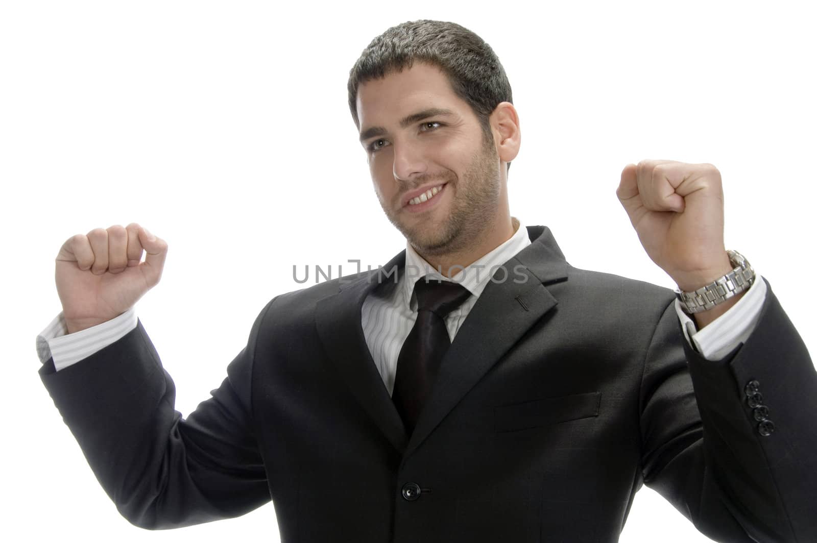 happy caucasian businessman on an isolated white background