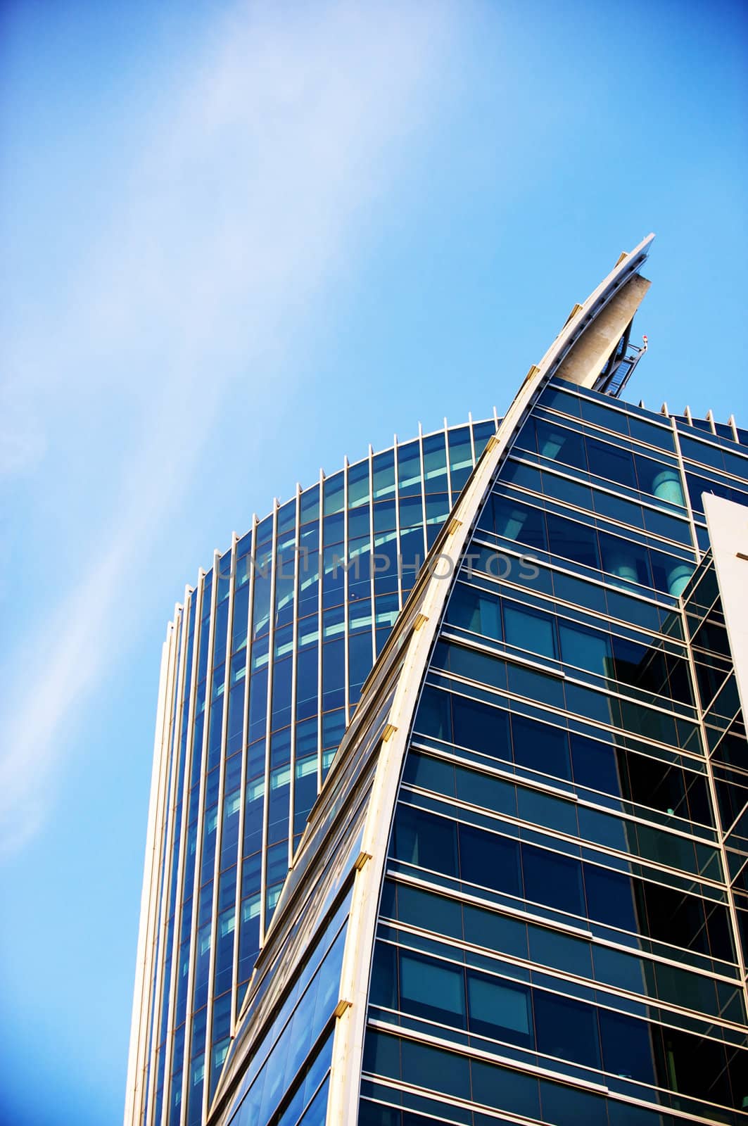 An abstract image of a unique skyscraper