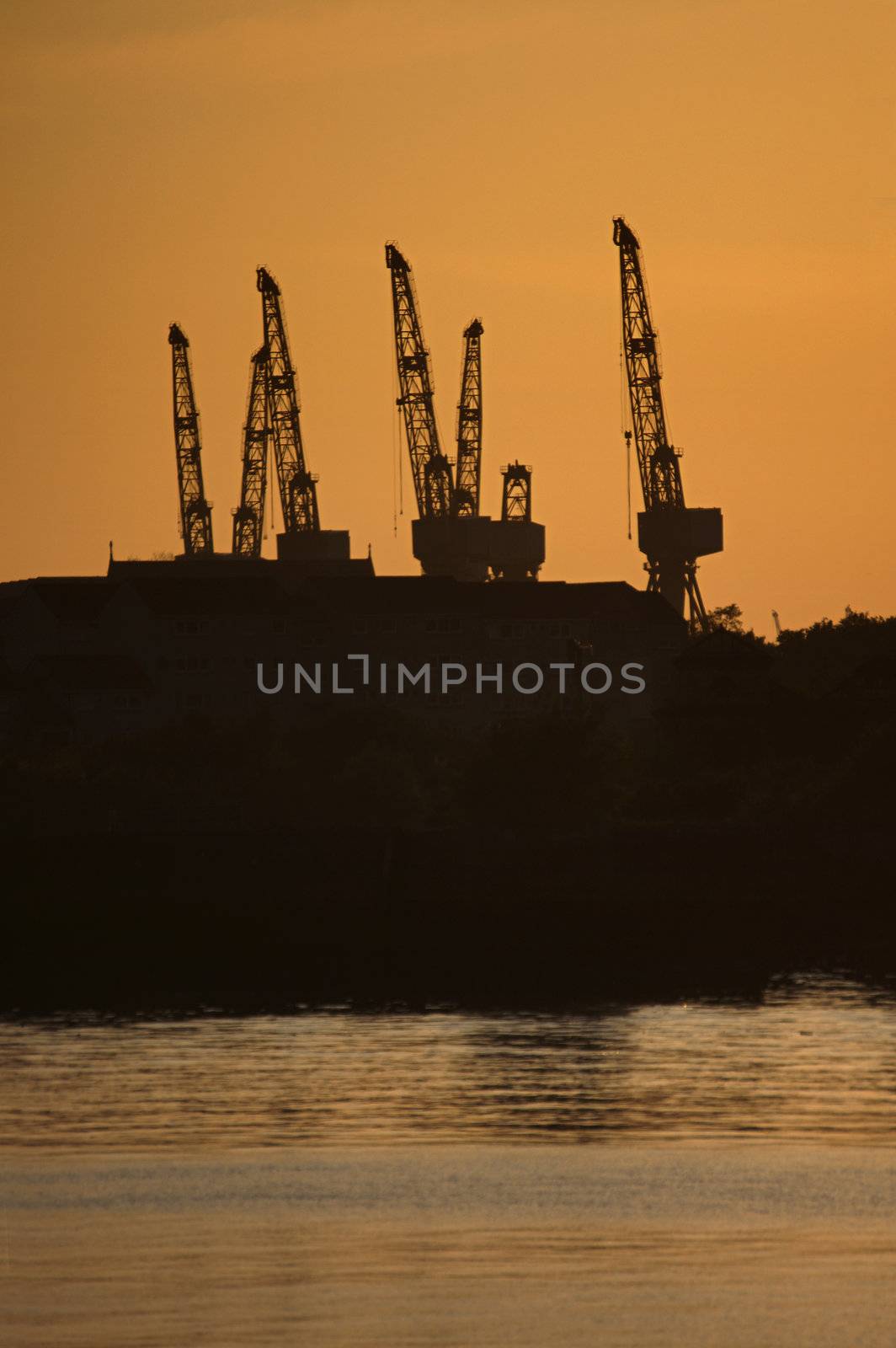 Cranes of the govan shipyards at sunset, Glasgow