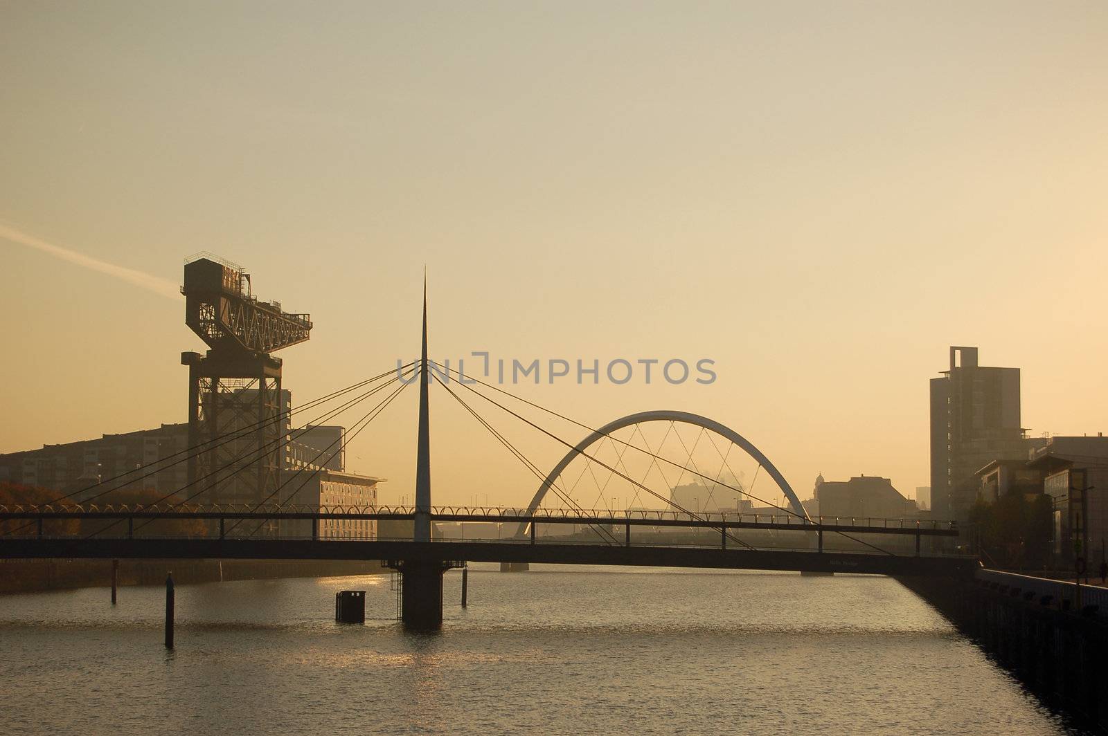 The giant Finniston crane and the bridges over the River Clyde, Glasgow