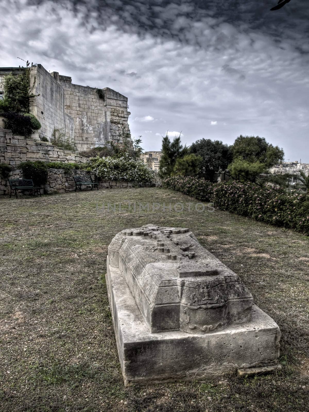 Details in HDR of a 19th century graveyard in Malta