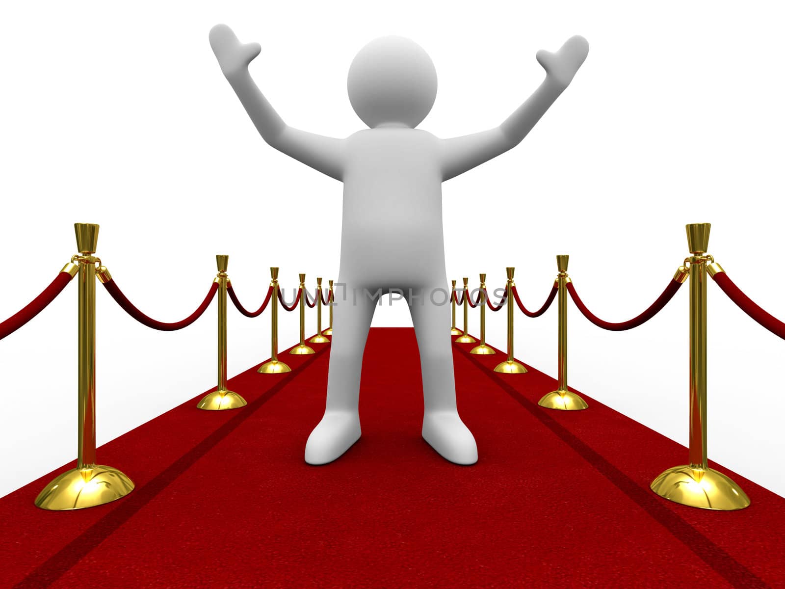 Red carpet on white background. Isolated 3D image