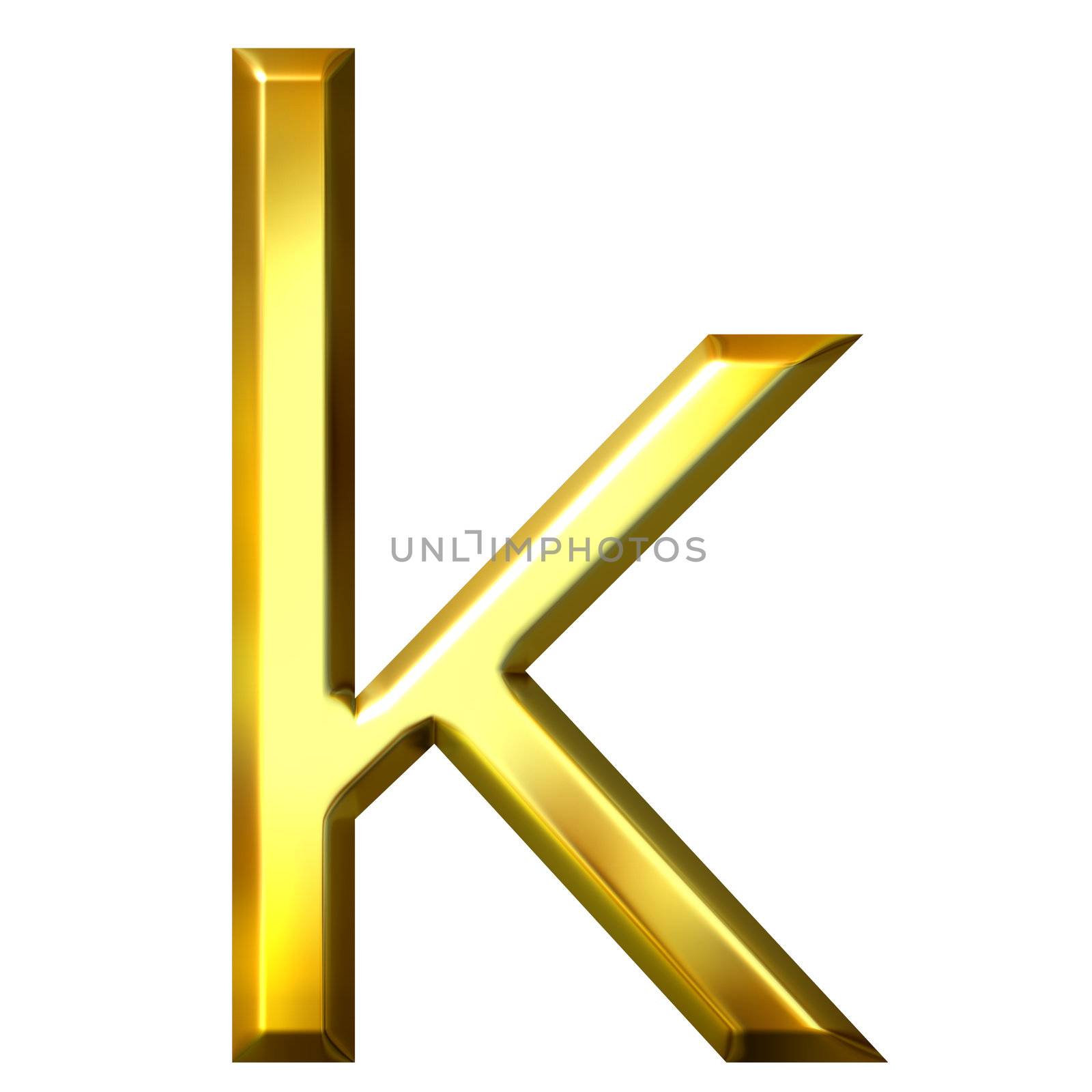 3d golden letter k isolated in white