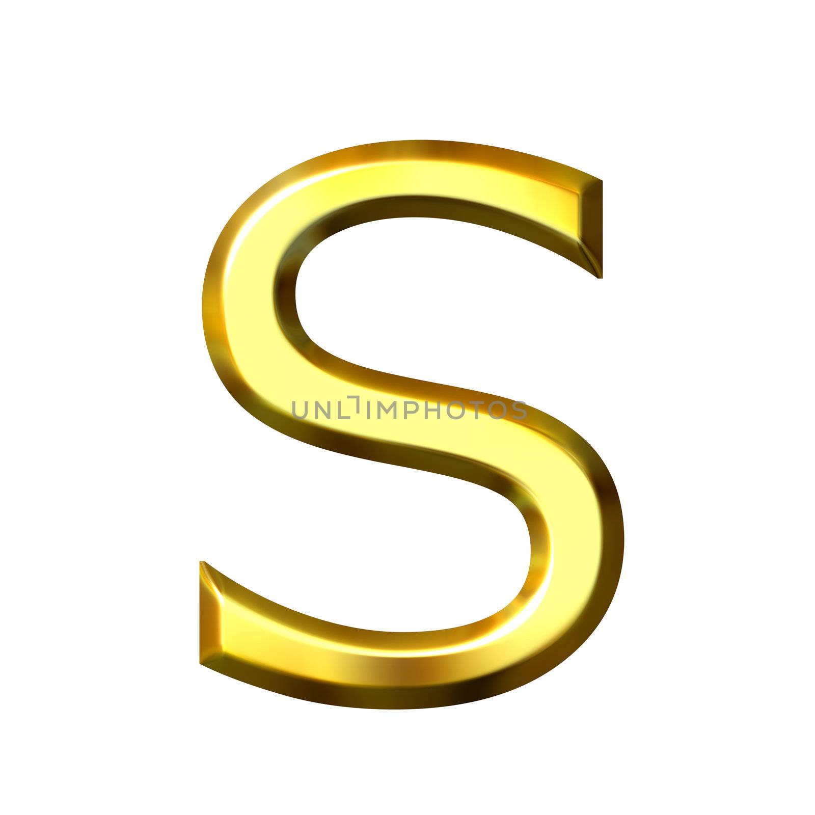 3d golden letter s isolated in white