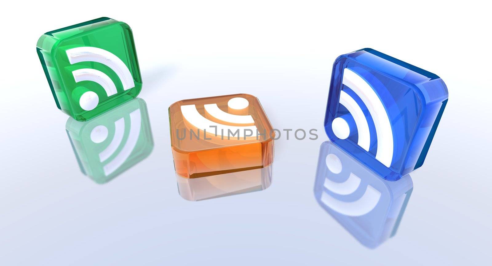 3d rendering of some colored rss symbols