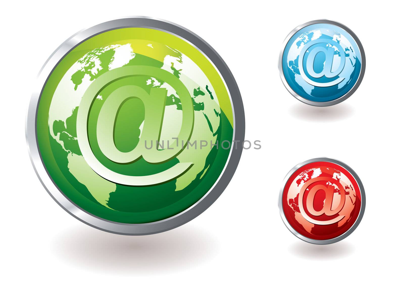 Collection of world email icons with colour variation