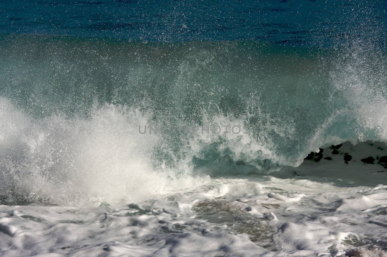 Dramatic Shorebreak Wave on a clear morning.