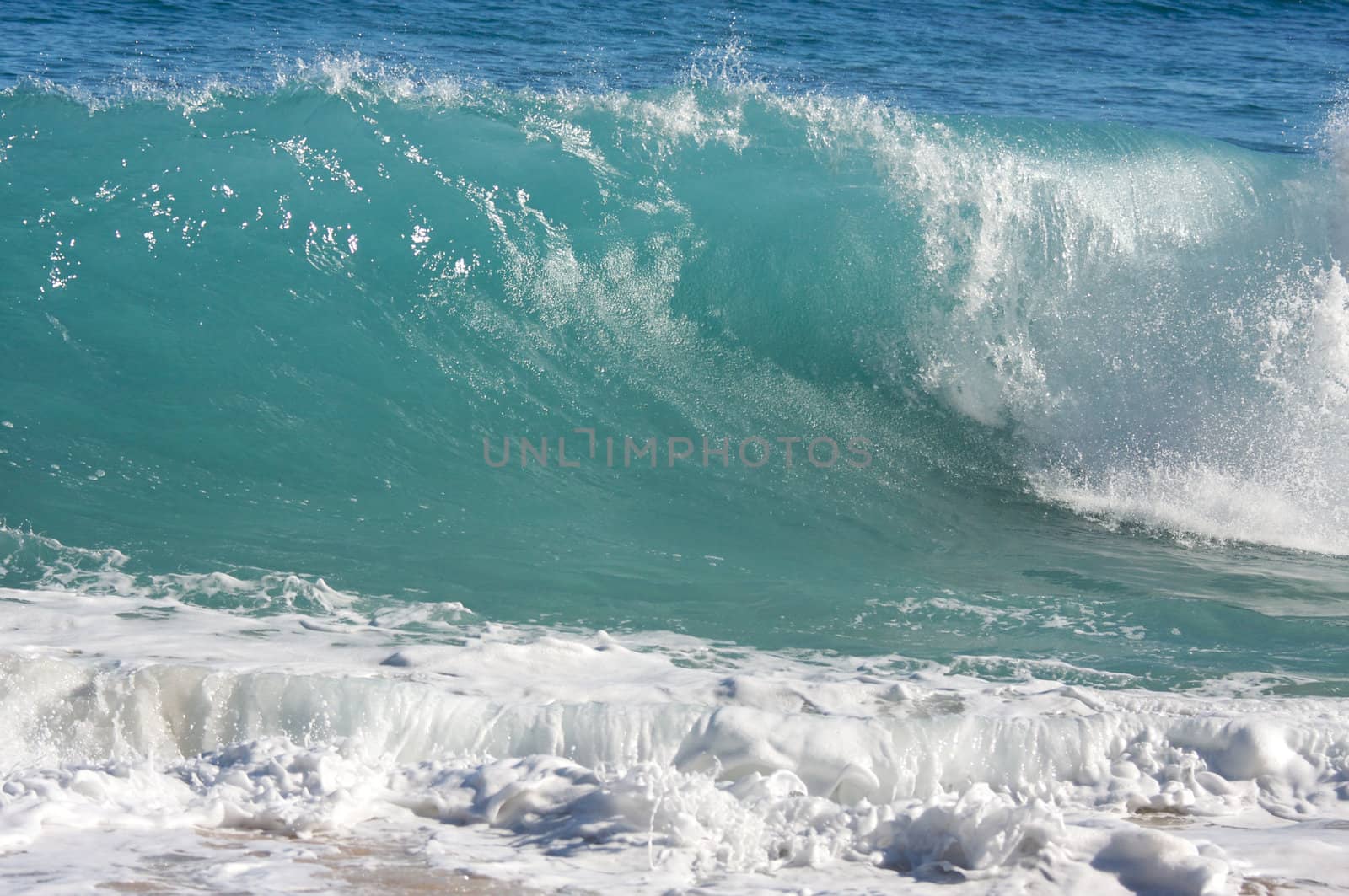 Dramatic Shorebreak Wave on a clear morning.