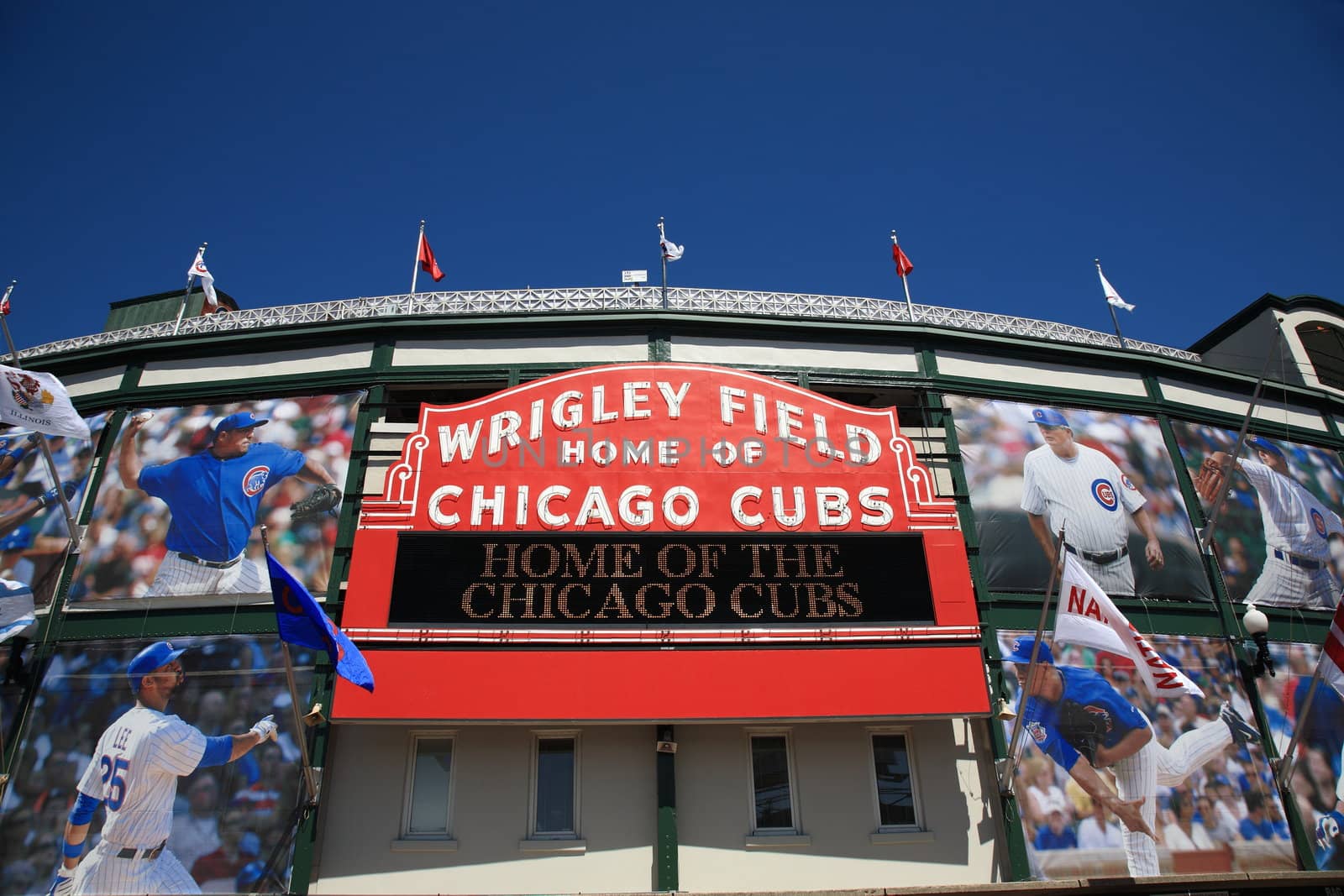 Historic ballpark and famous welcome sign of the Chicago Cubs