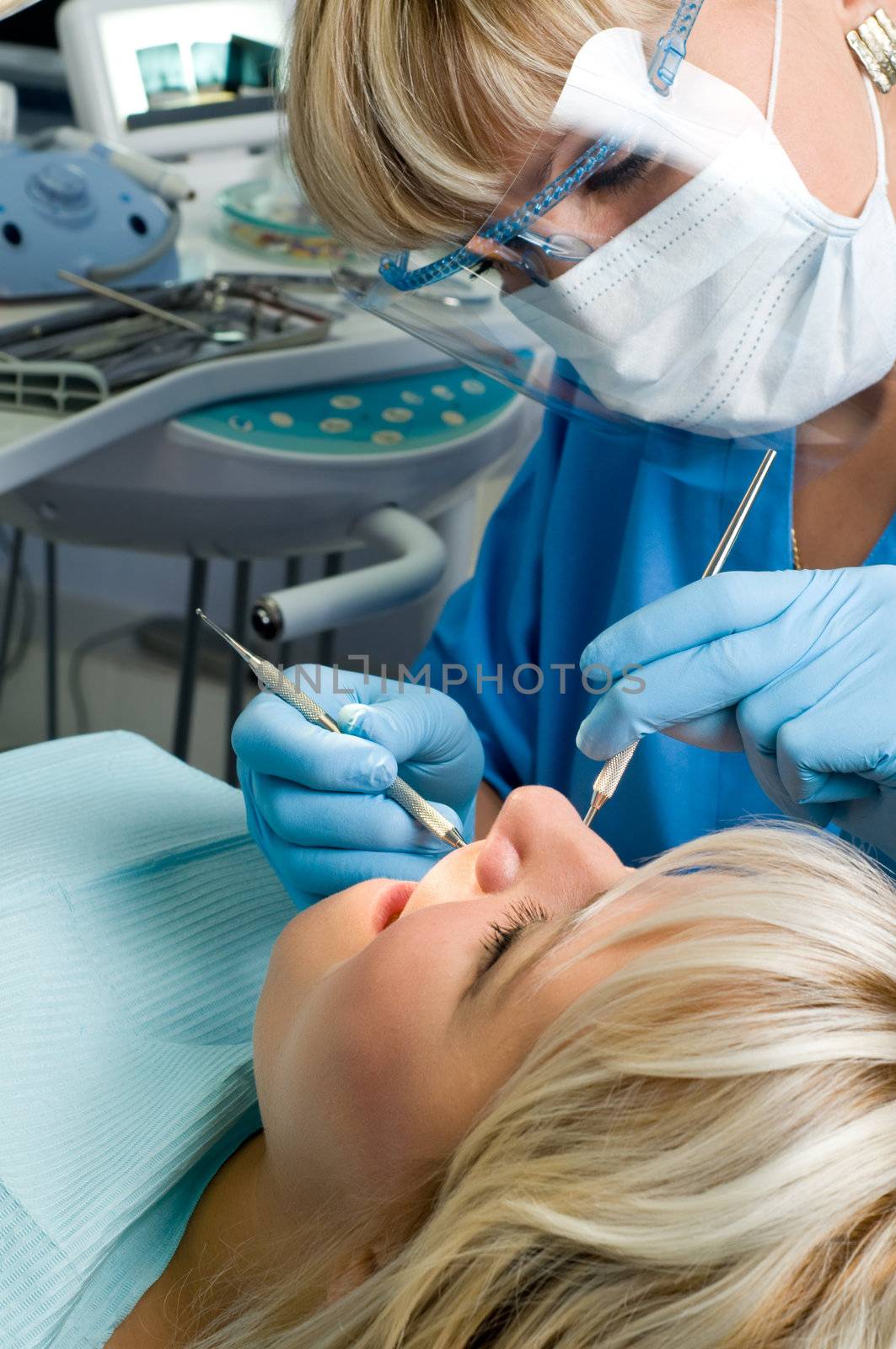 dentistry, doctor and patient, tooth cavity filling