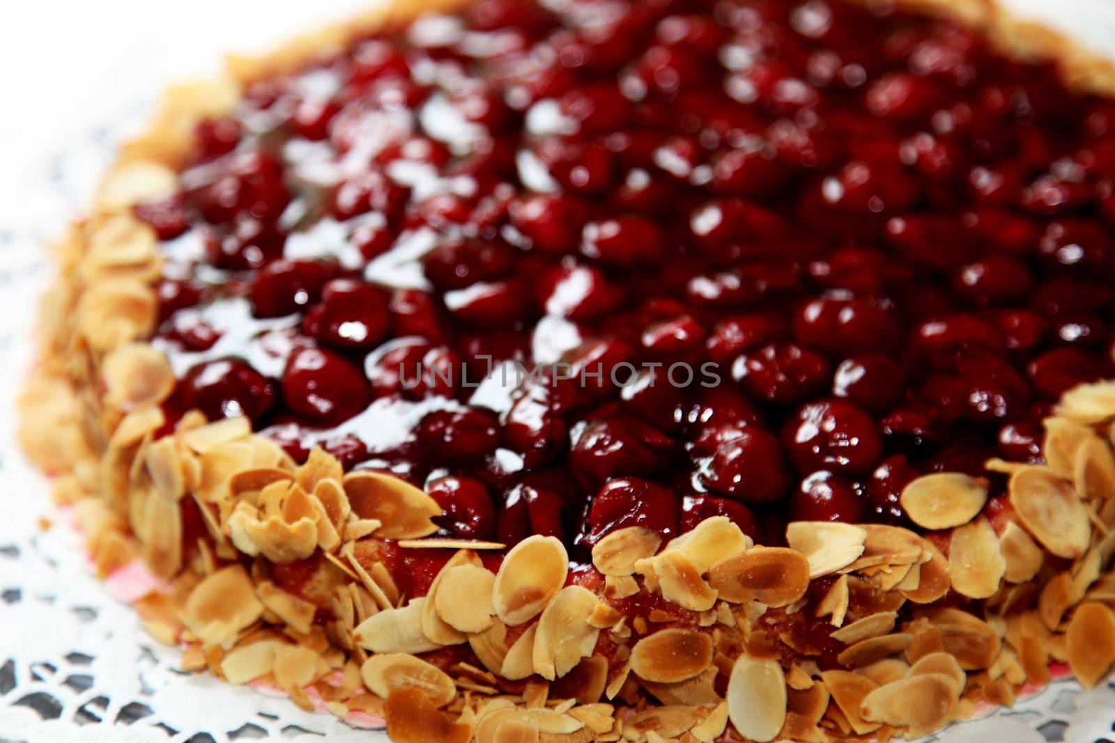 A cake with almond edge - close-up