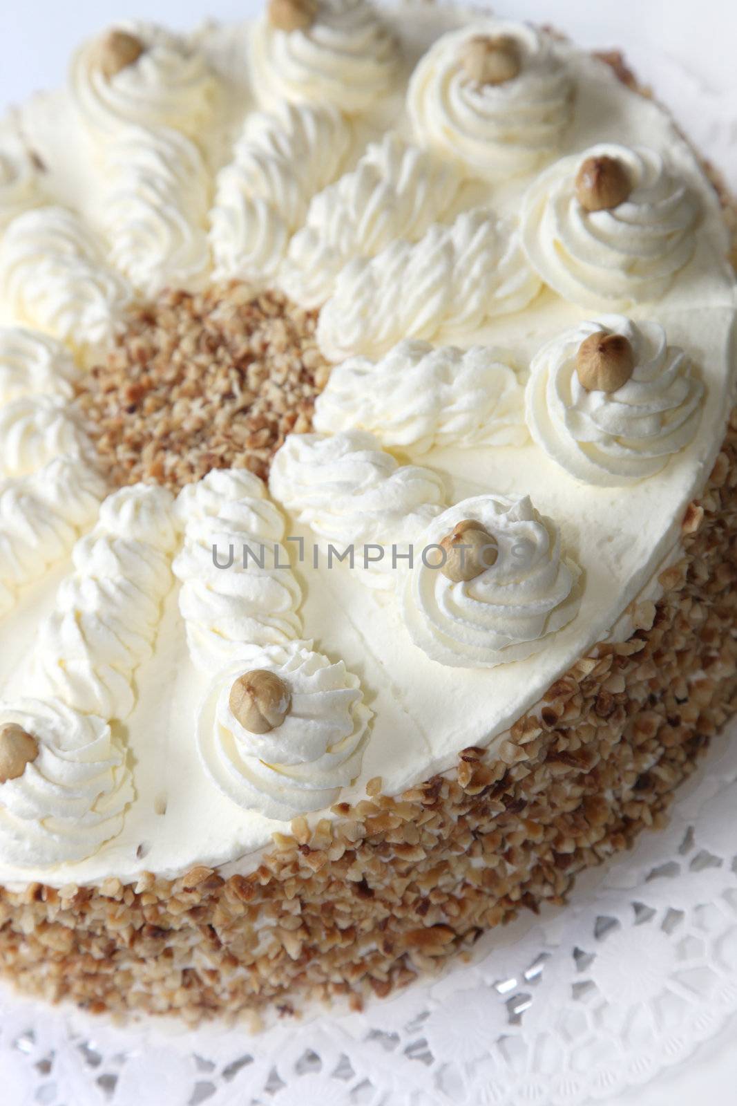 Cream cake with almond edge - close-up