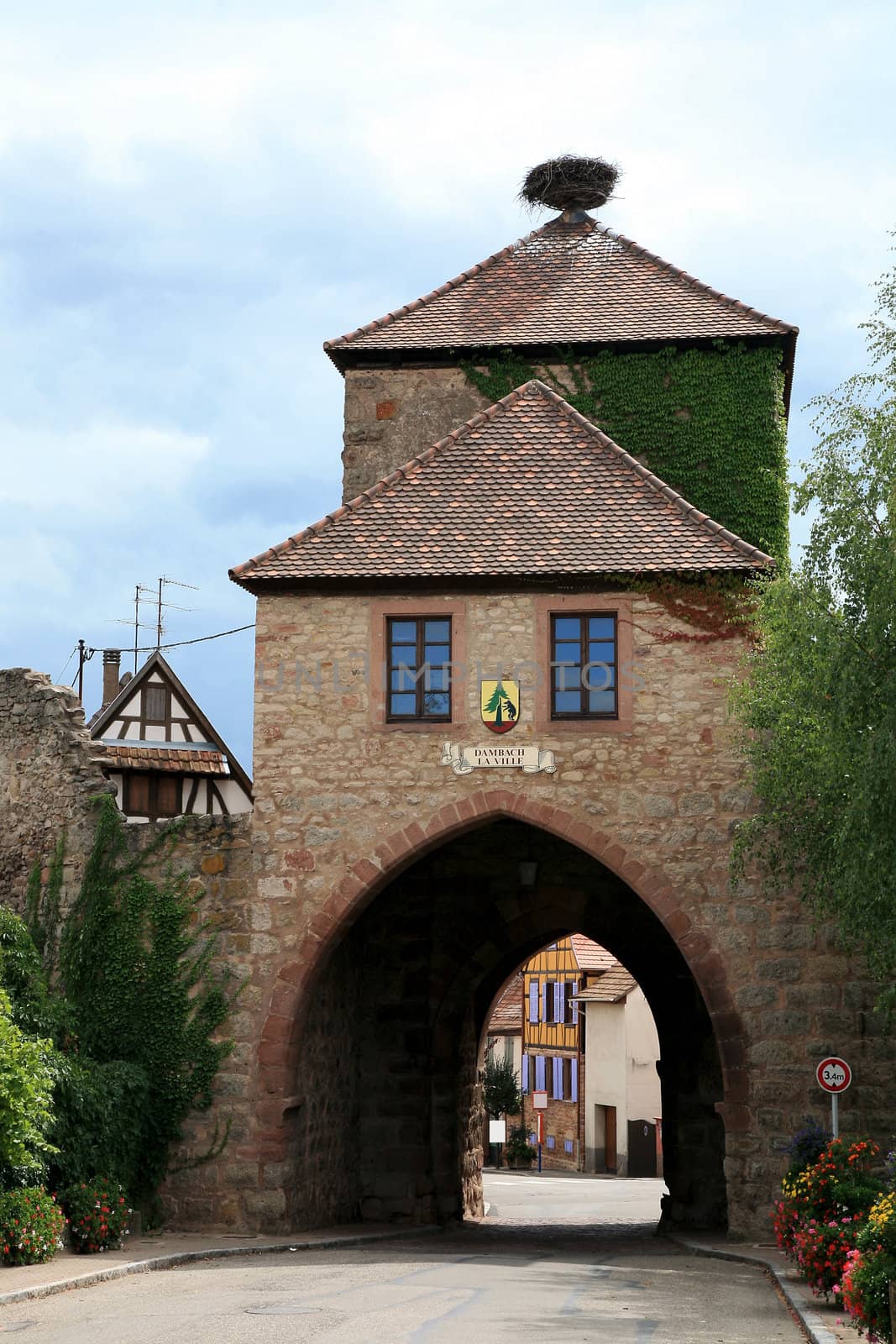 Old entry gate to the Dambach small town - Alsace, France, Route des vines.