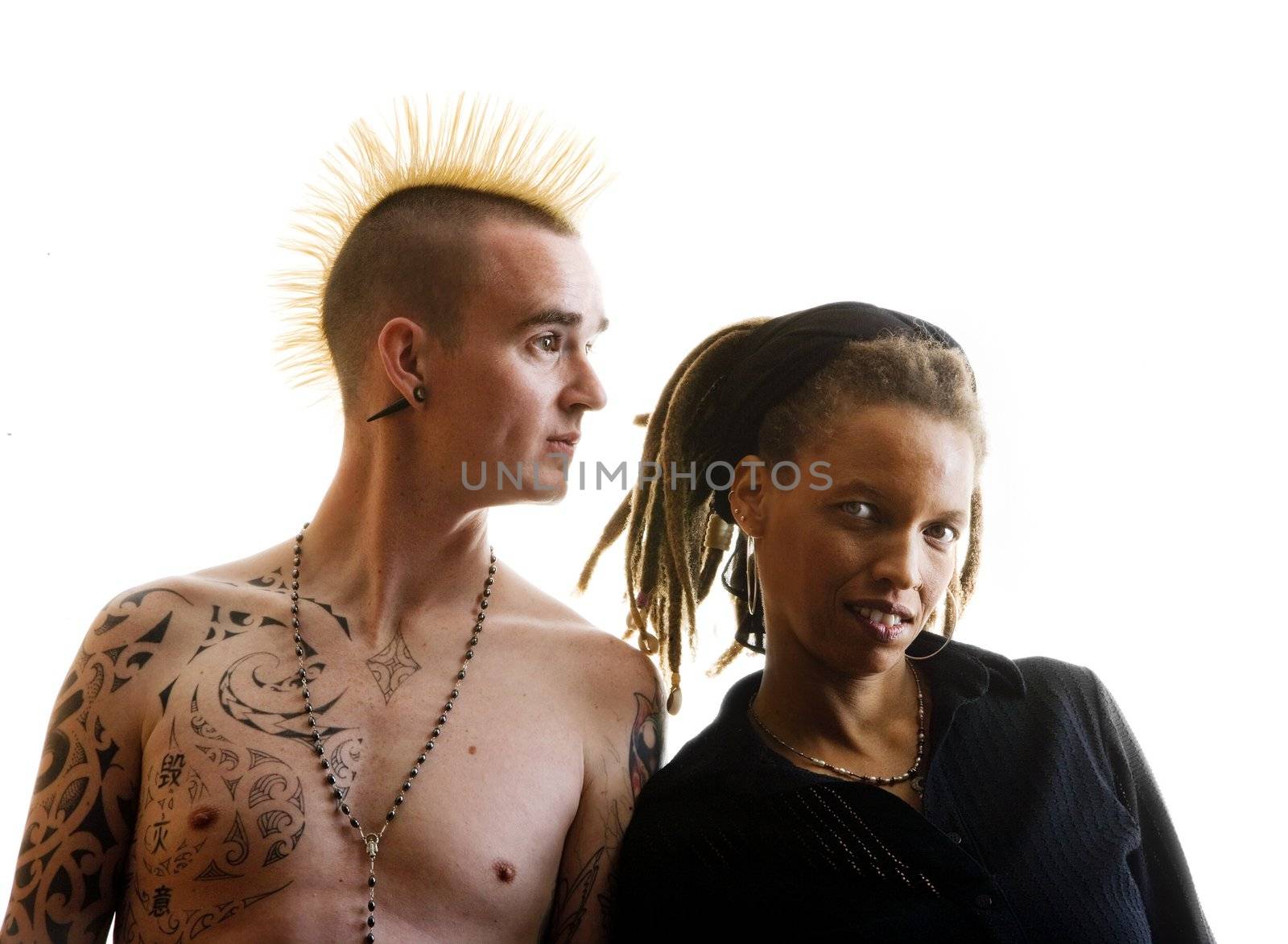 Man with Mohawk and Woman wearing Dreadlocks