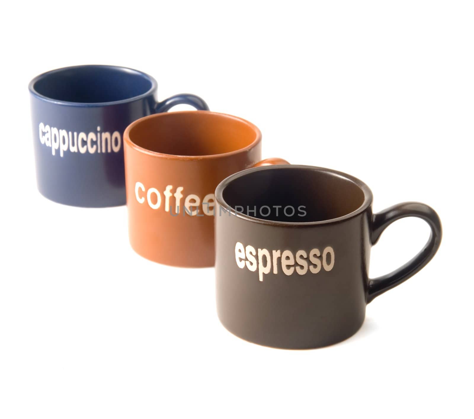 coffee,espresso,cappuccino cups isolated on white background 