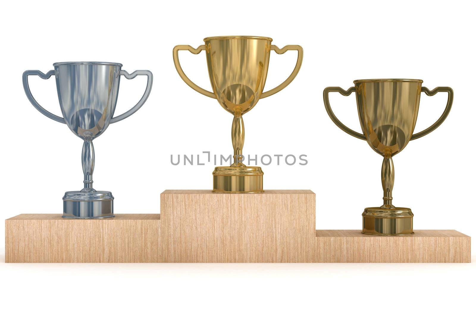 Cups for winners of competitions. 3D image.