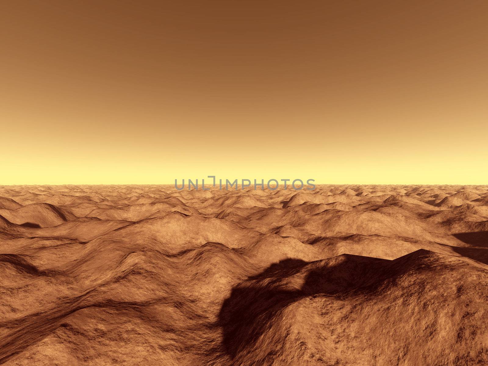 3d rendered Illustration. Fictional Mars-like landscape.