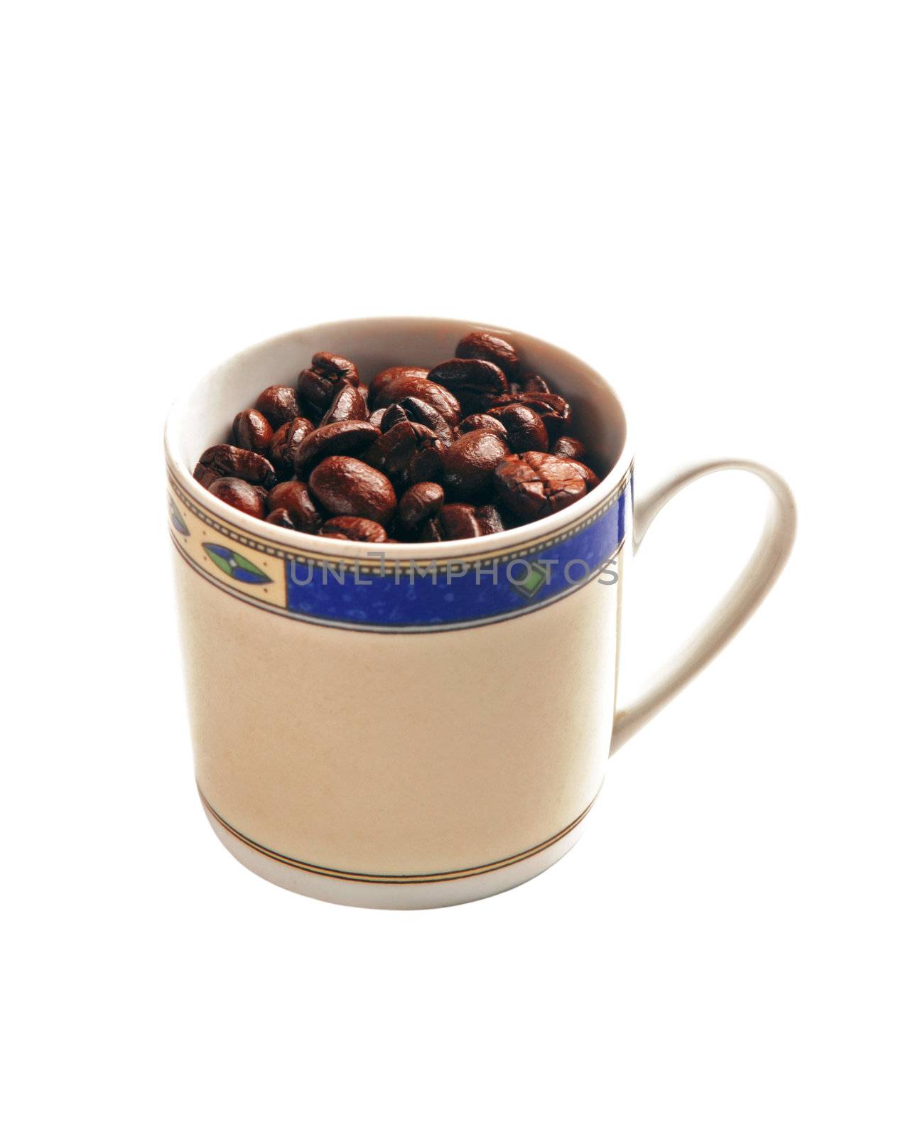 coffee beans cup on white background