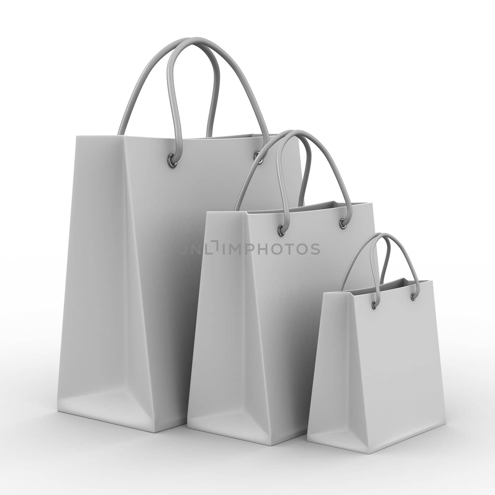Three shoping bags on white. Isolated 3D image