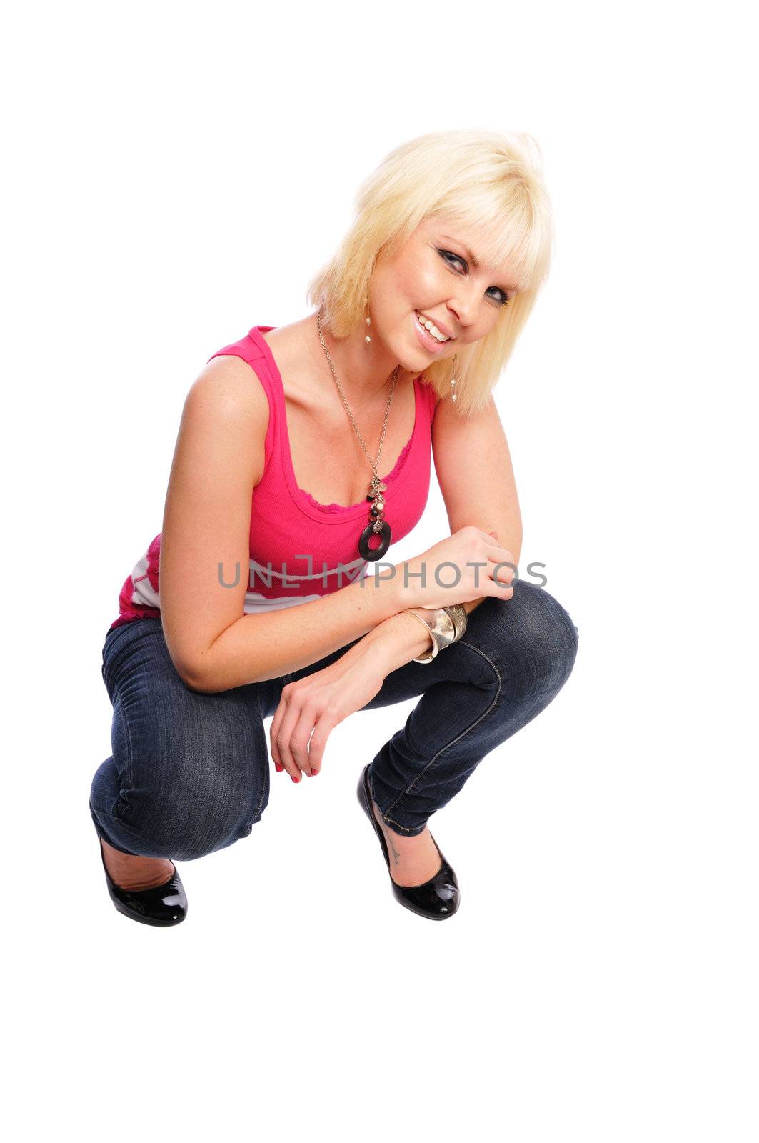 attractive young blonde woman on a  white background