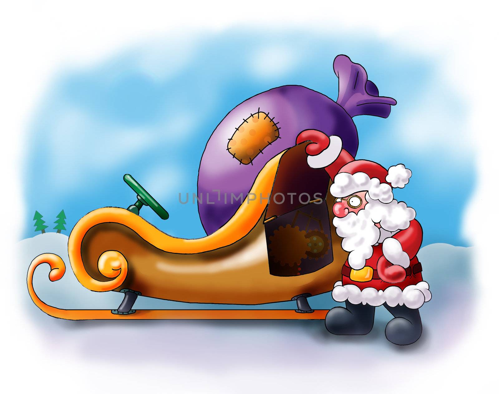 Santa Claus having a rest near his sledge by DOODNICK