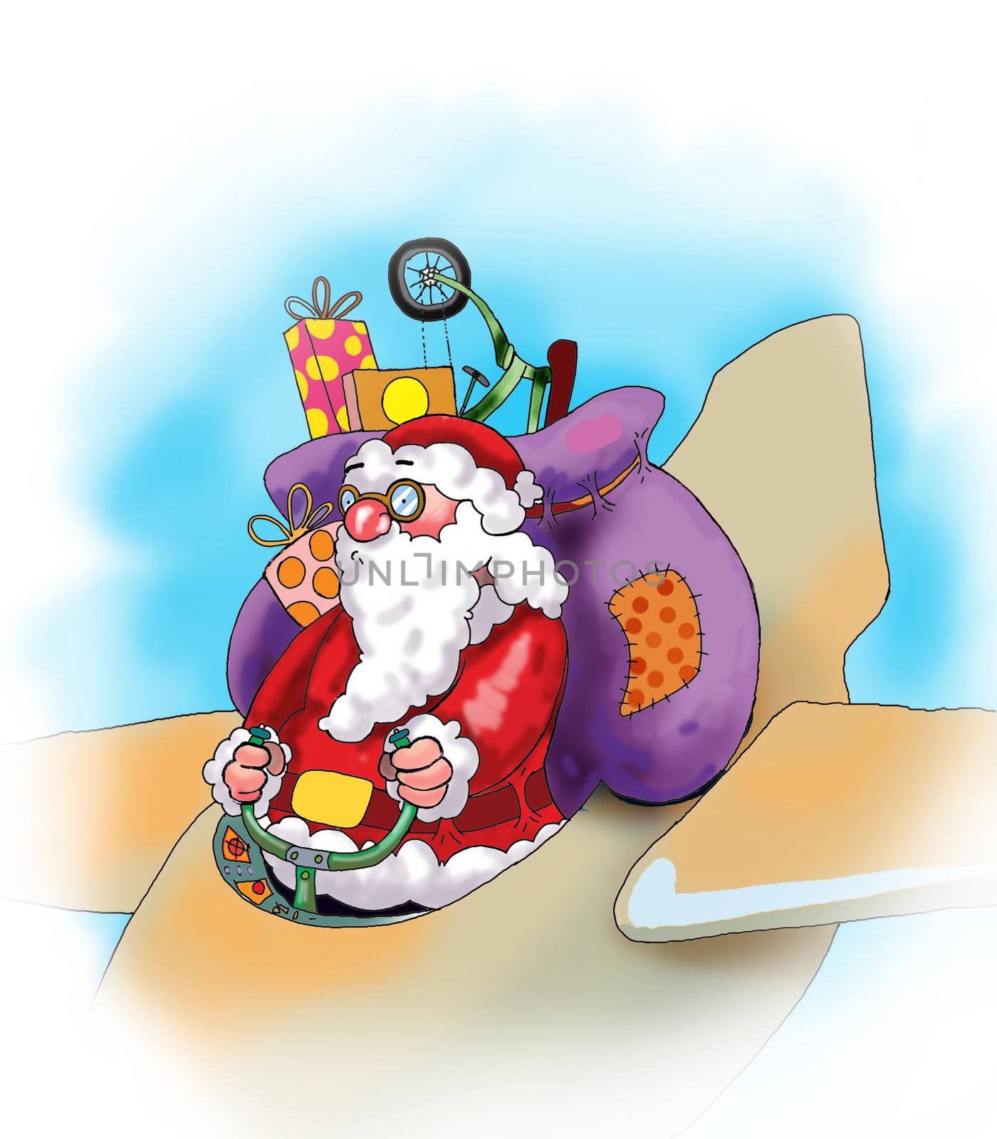 Santa Claus with his presents on the plane  by DOODNICK