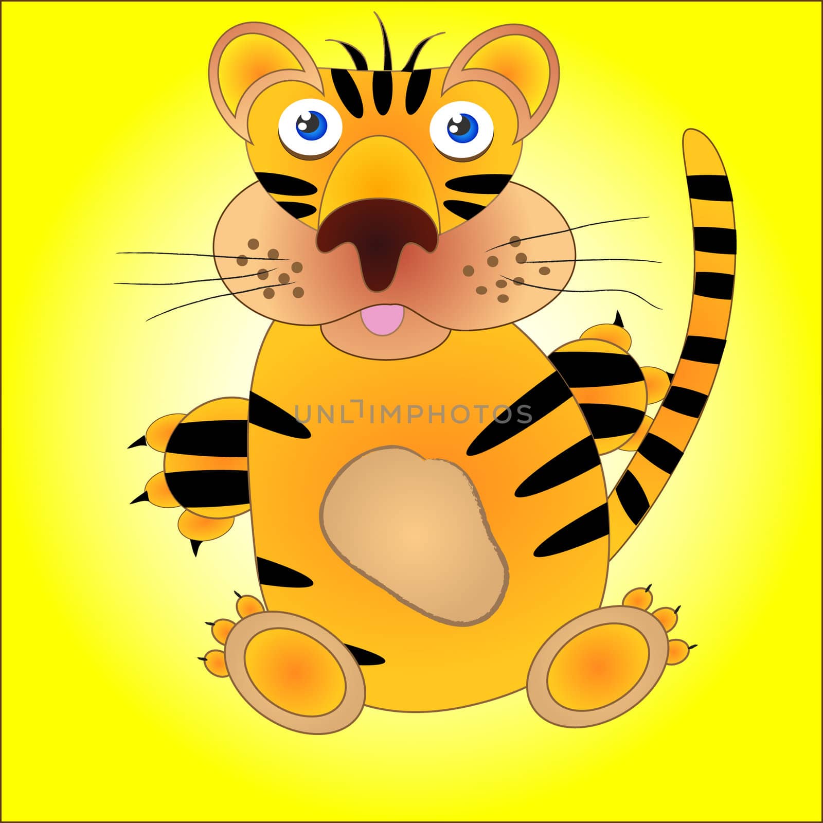 illustration- funny tiger  isolated on a yellow background