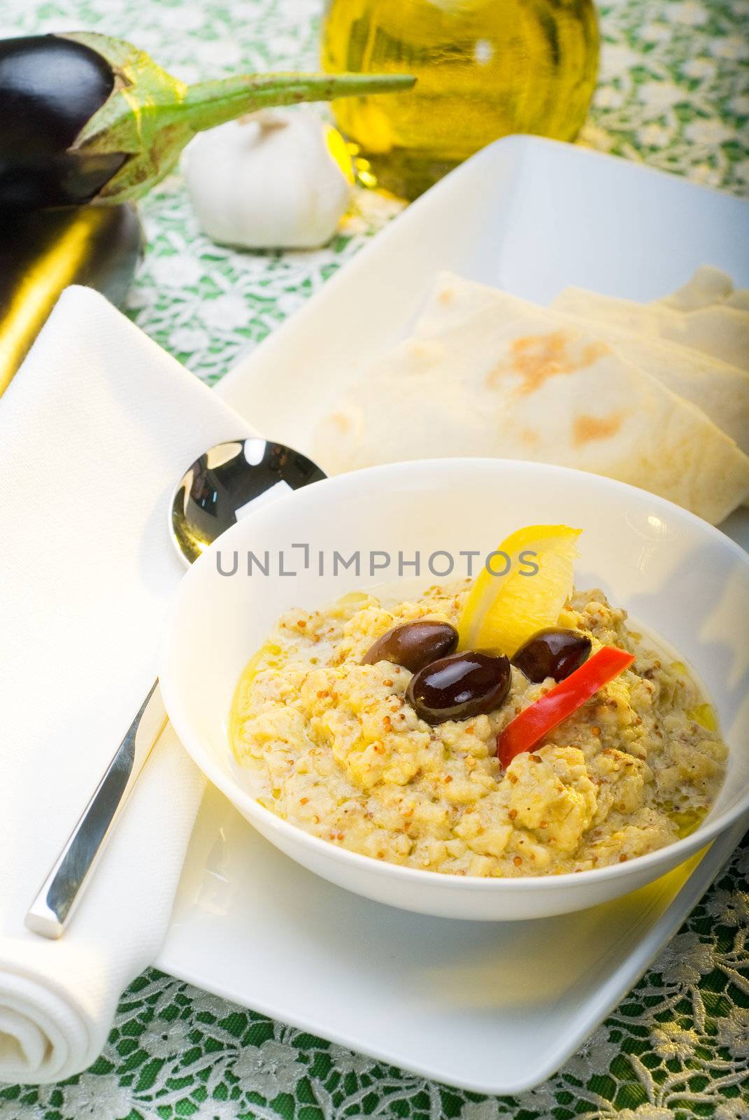 fresh homemade Badingian mutabbal Baba Ghanoush,traditional middle eastern dish