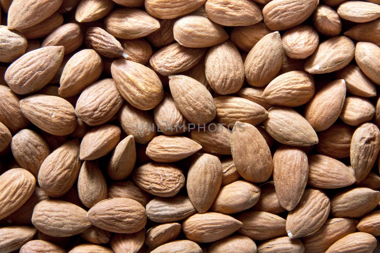 Close up on dried raw almonds