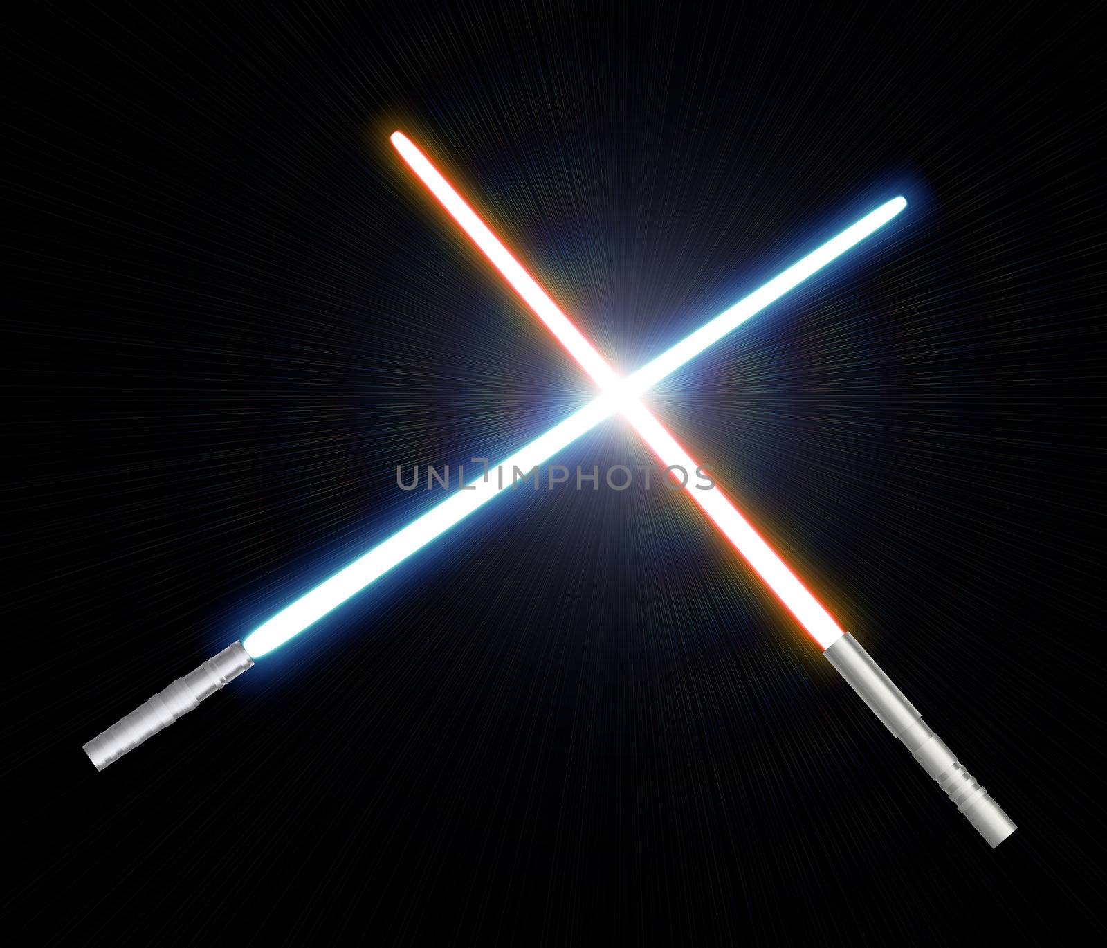 An illustration of two crossed laser light sabers