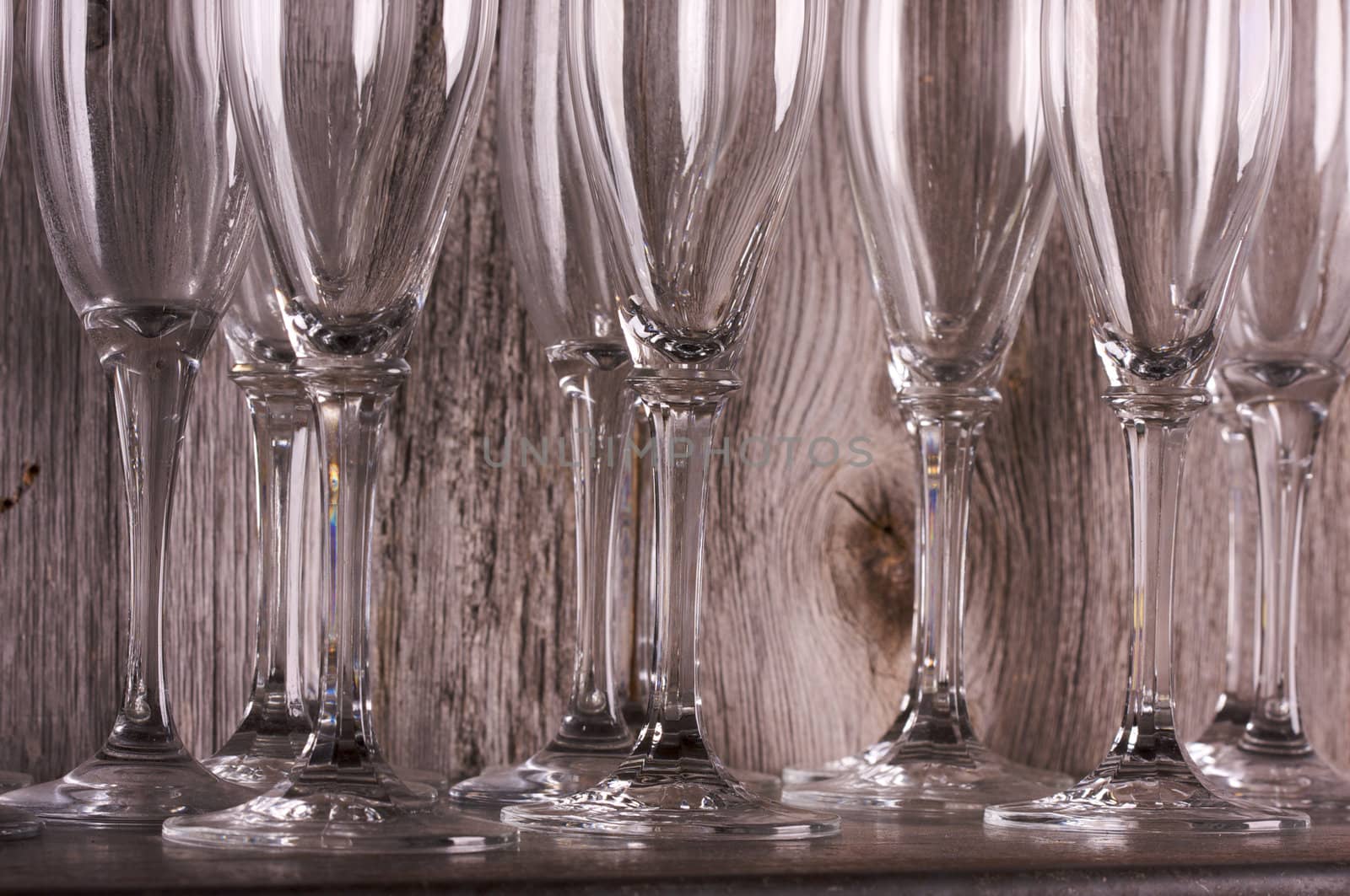 Champagne Flutes on Shelf Abstract