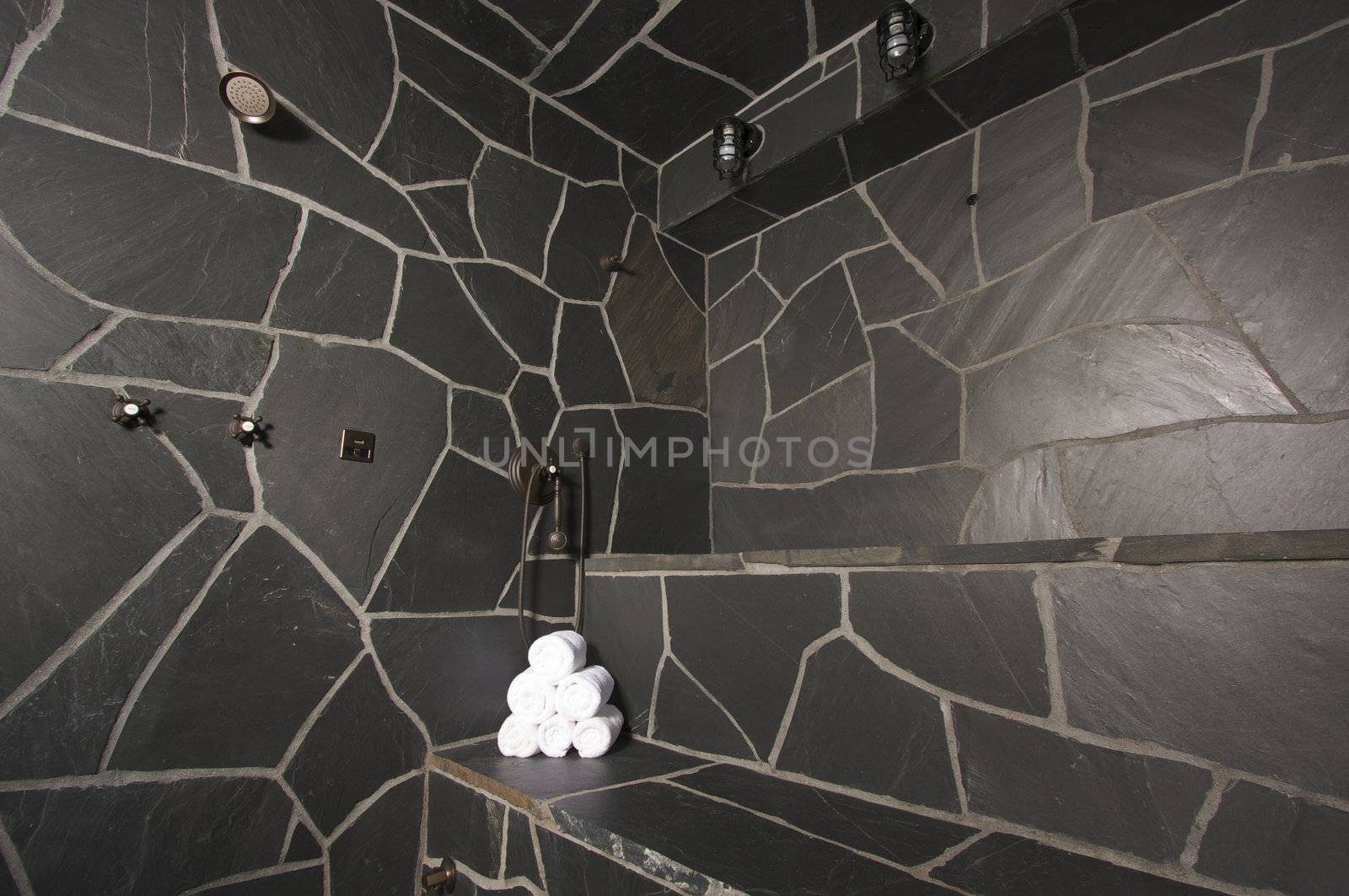 Custom Slate River Rock Steam Room