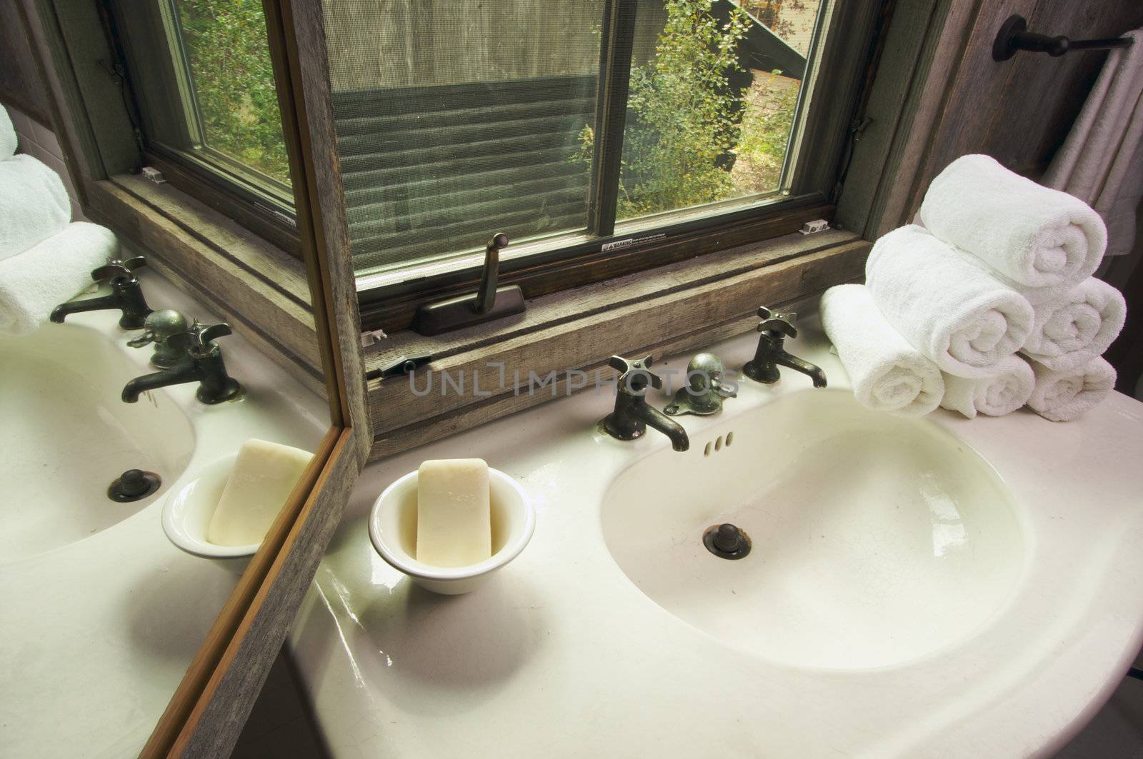 Rustic Bathroom Sink and Window