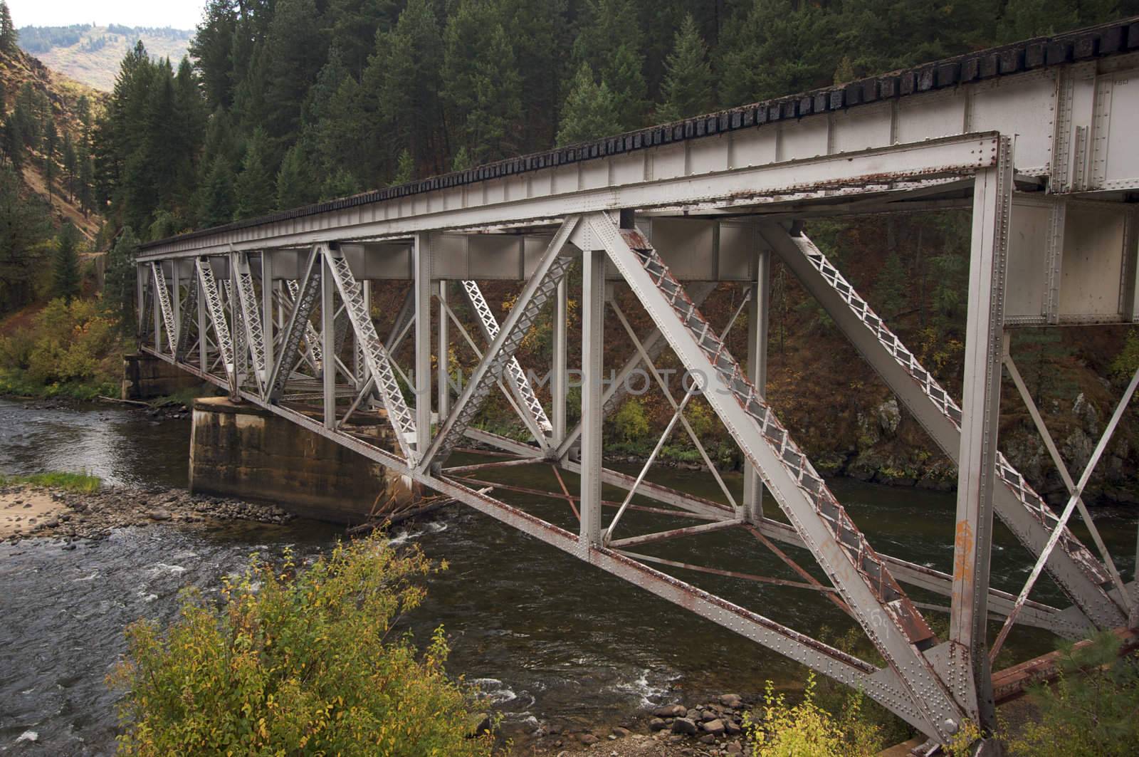 Iron Train Bridge Over Mountain River