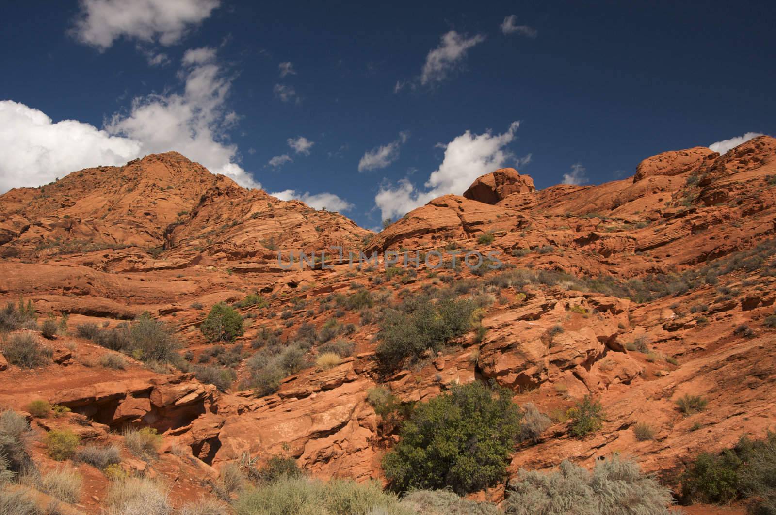 Red Rocks of Utah with Dramatic Blue Sky and Clouds