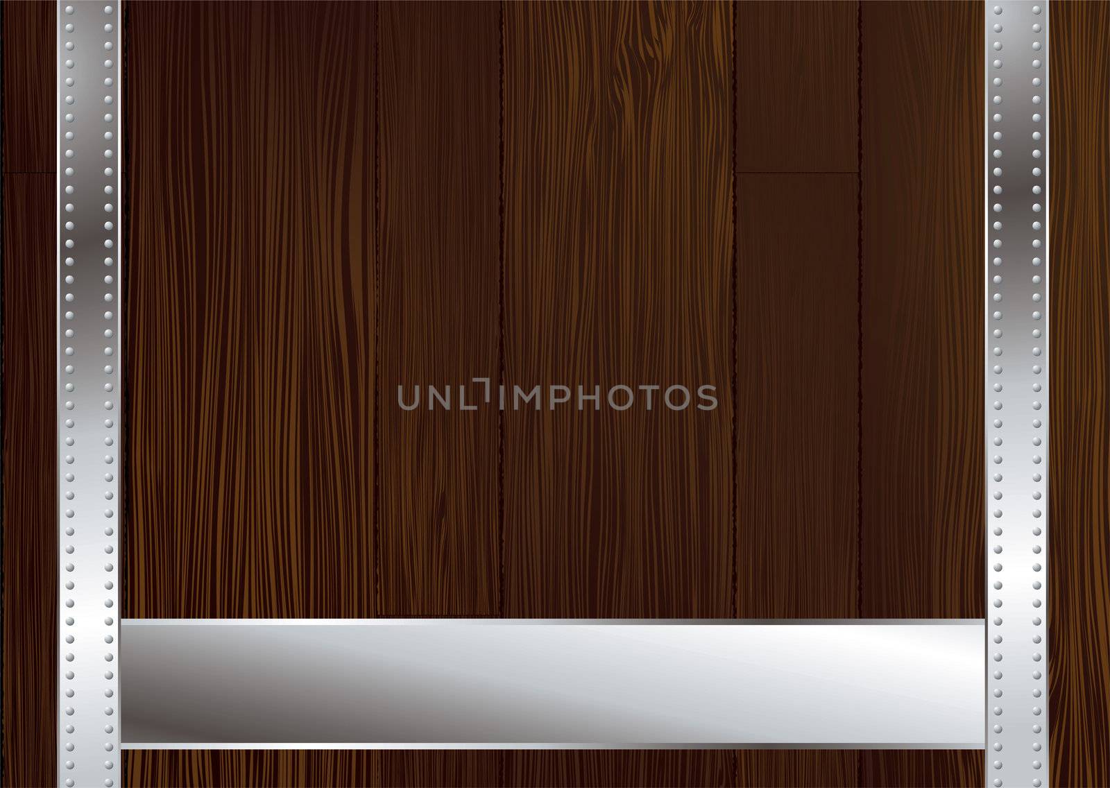 Wooden background illustrated with metal strapping and copy space