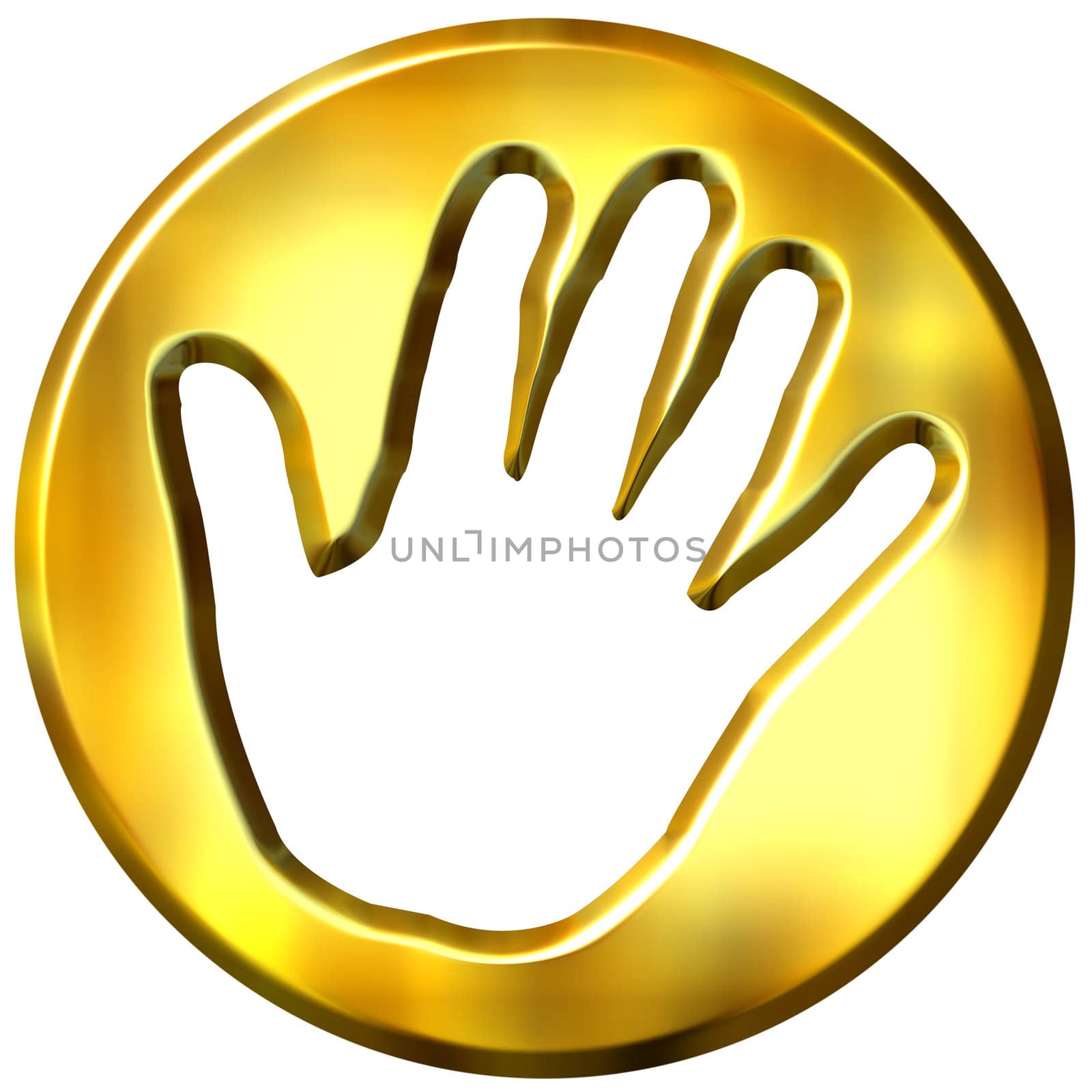 3d golden framed hand print isolated in white