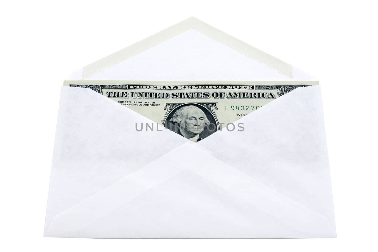 Envelope with dollars isolated in white