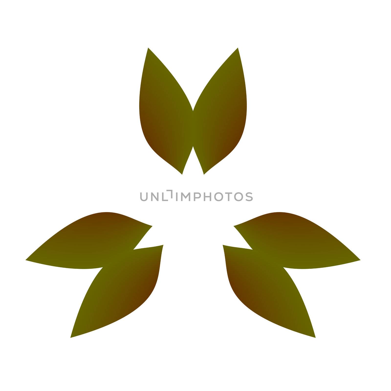 An abstract illustration of green leaves around a triangle floating on a white background