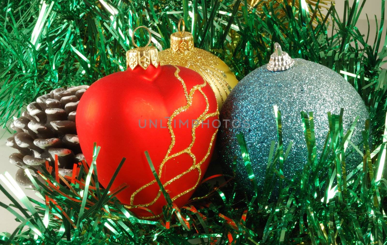 Preparation for christmas holidays, christmas-tree decorations close up