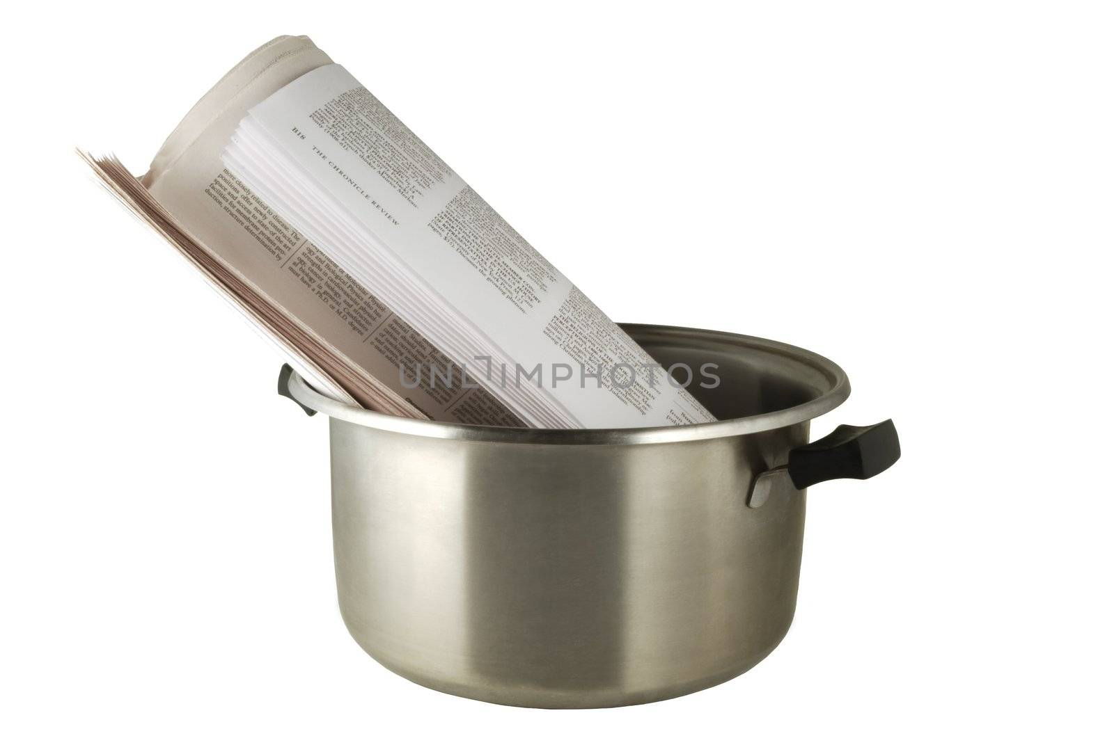 Hot news, the newspaper in a saucepan