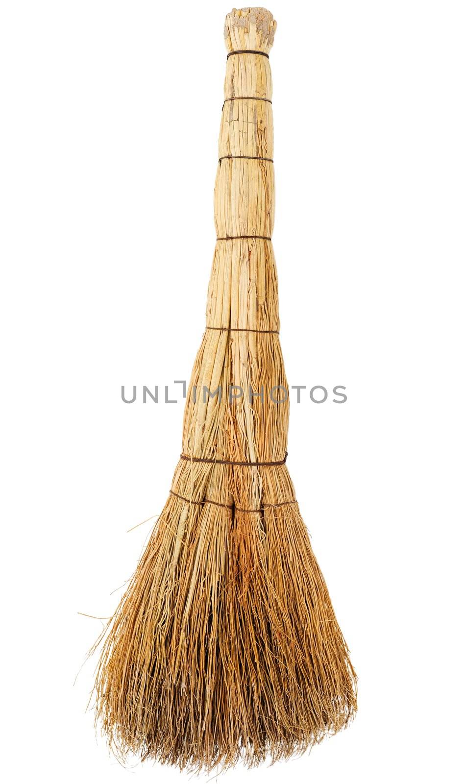 Old dirty broom on a white background