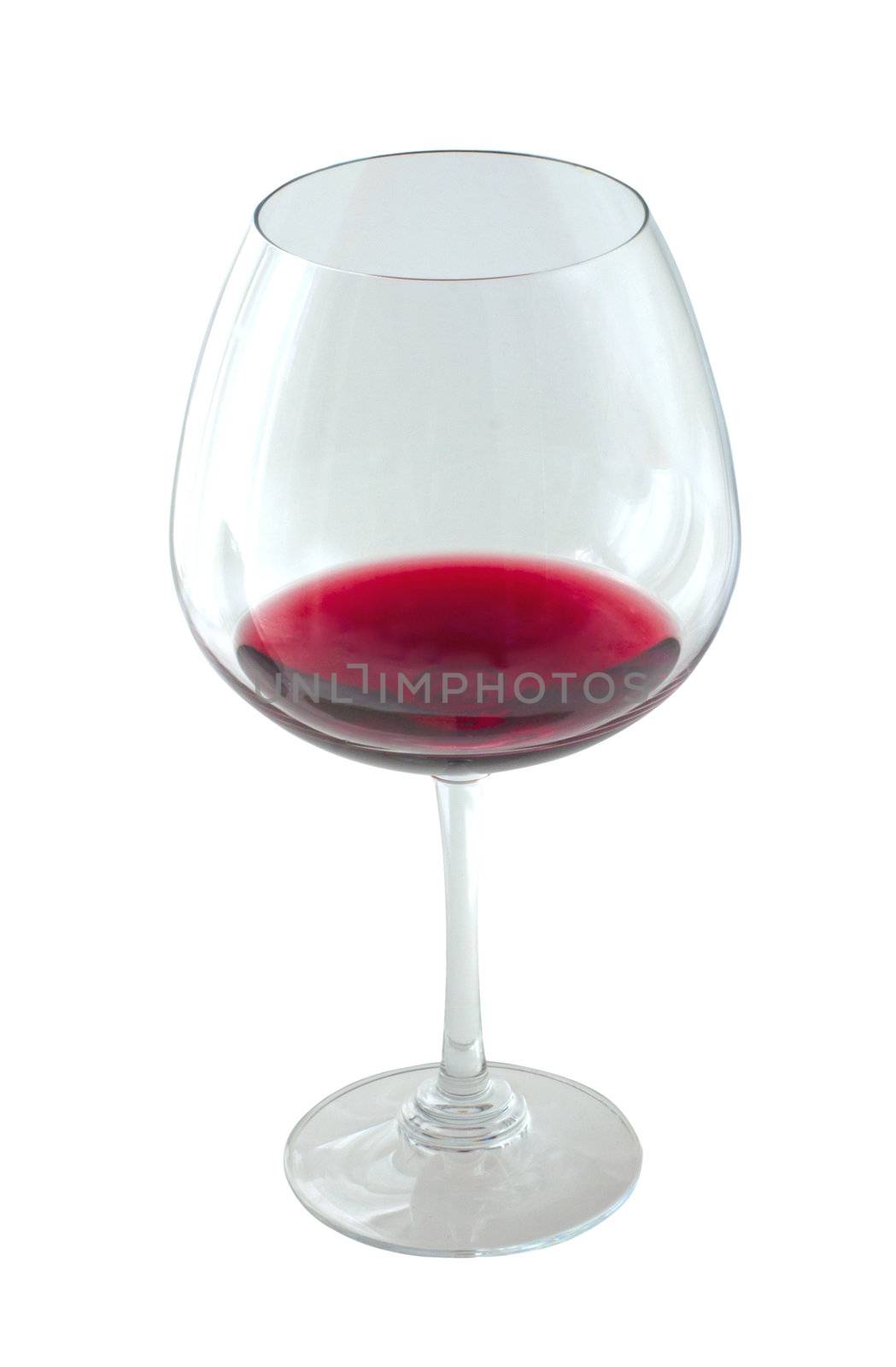 Glass of red wine over white background