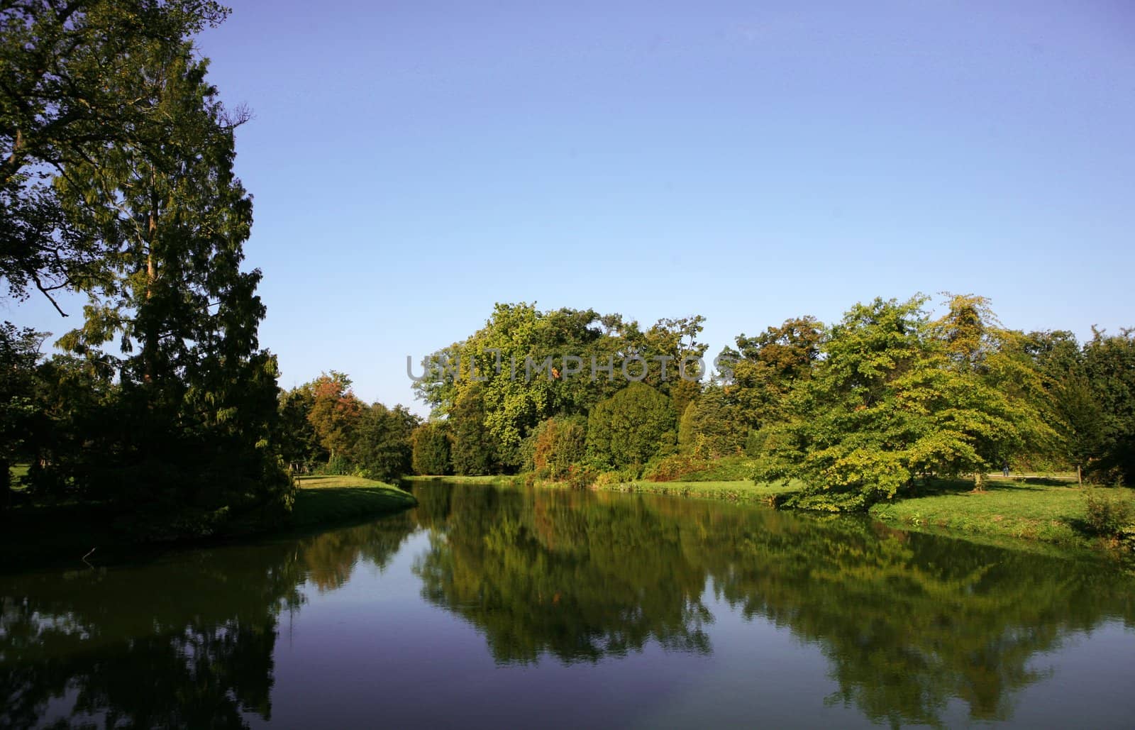 Lake in park, caste in Zamecke Lednice