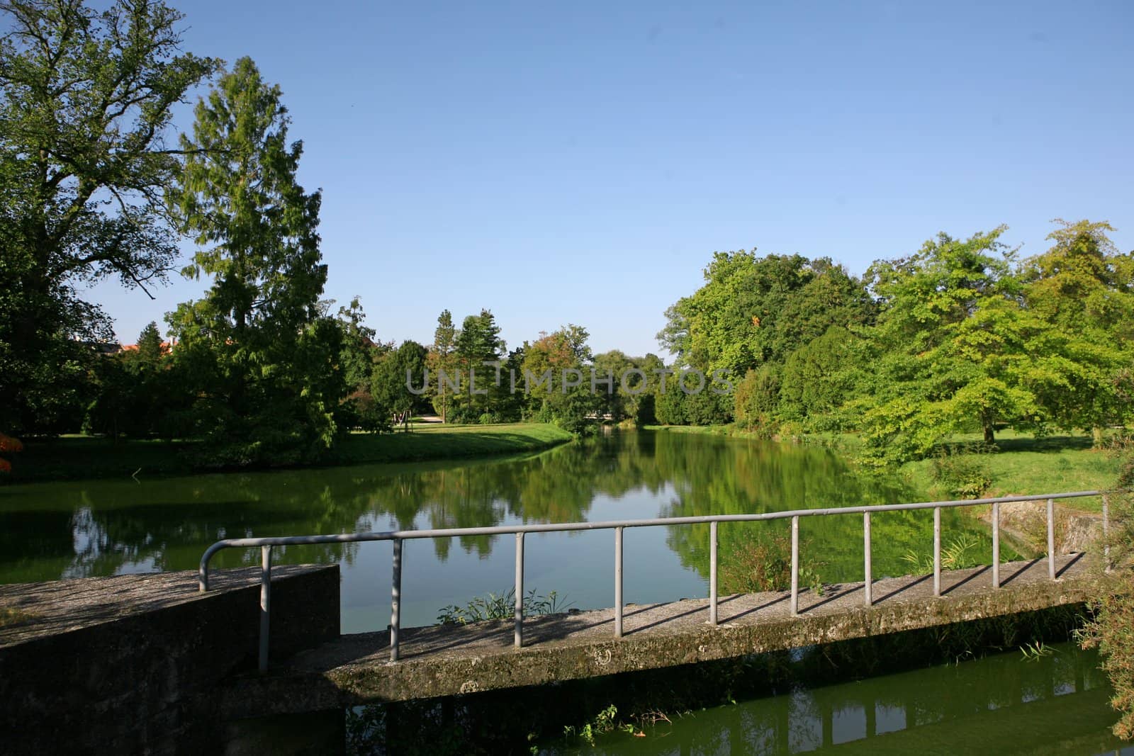 Lake in park, castle in Zamecke Lednice
