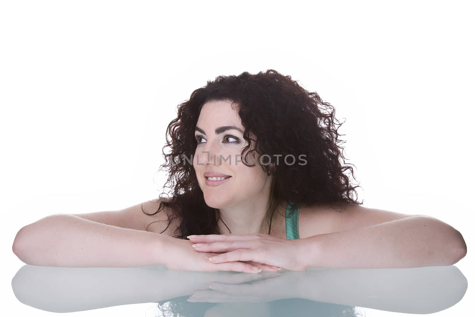 Beautiful brunette studio portrait. Isolated on white background.