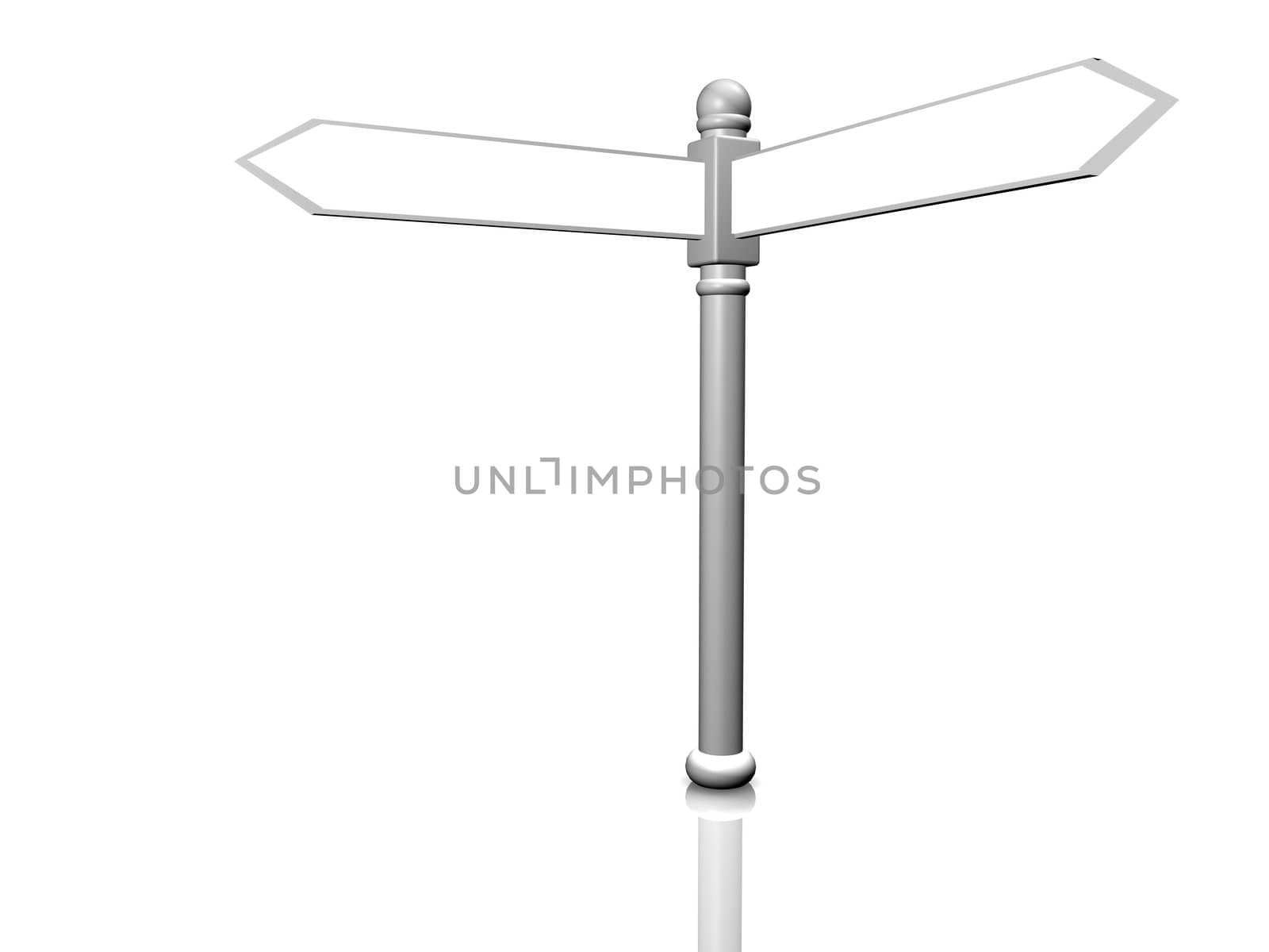 3D render illustration of a blank sign post isolated on white.