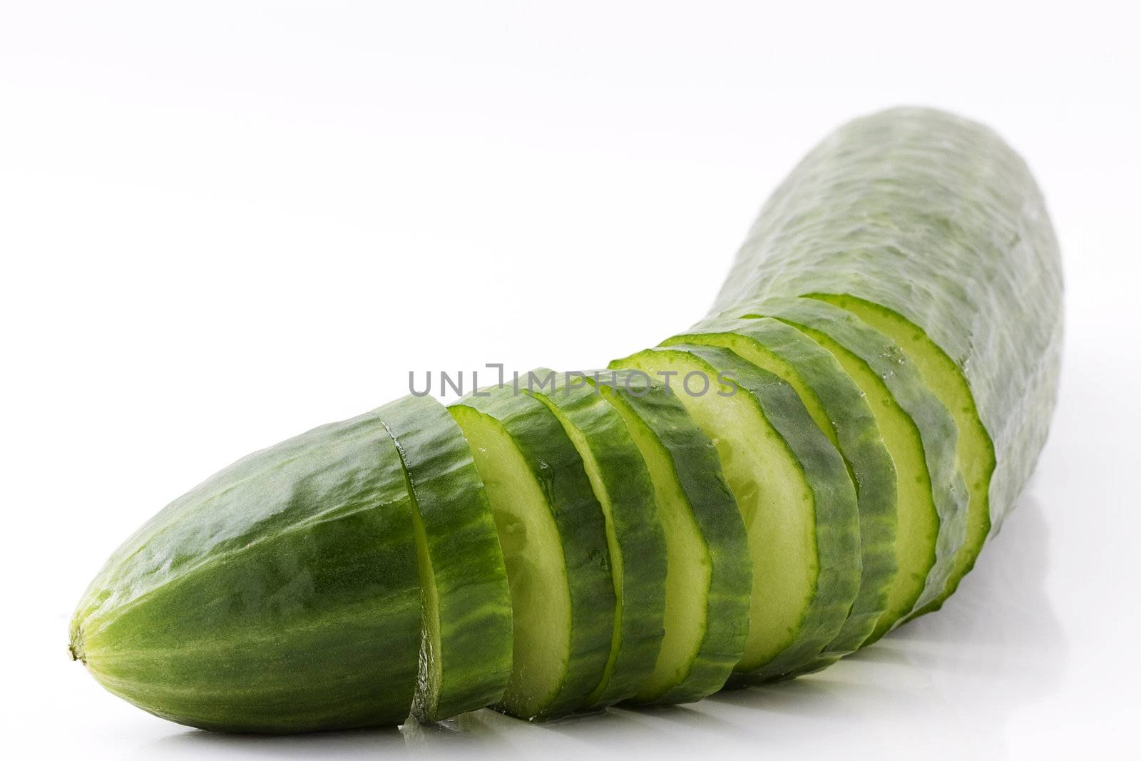 one cutted cucumber isolated on white background