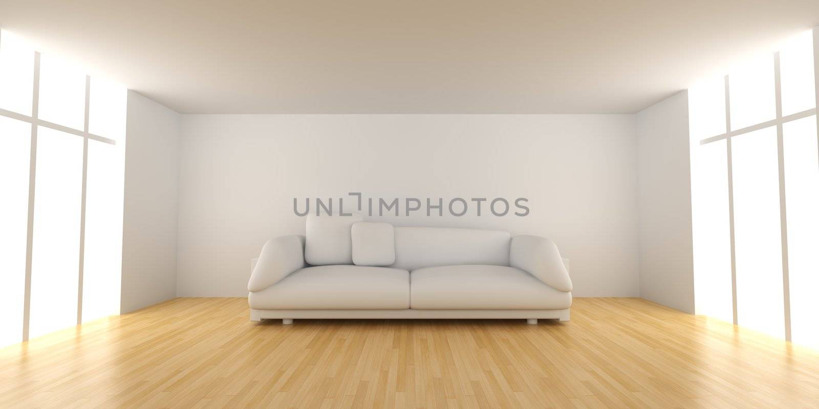 3D rendered Interior. A Sofa in a empty room.