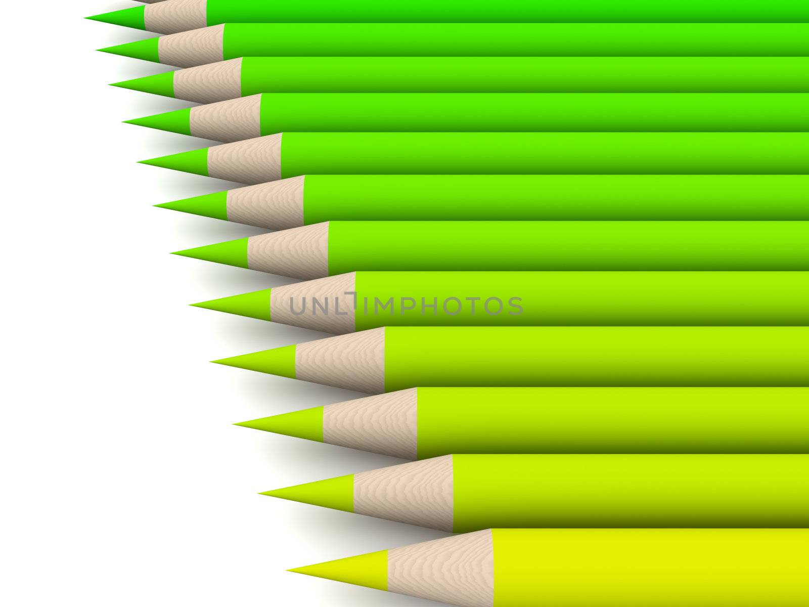 Green Crayon color Spectrum. 3D rendered Illustration.